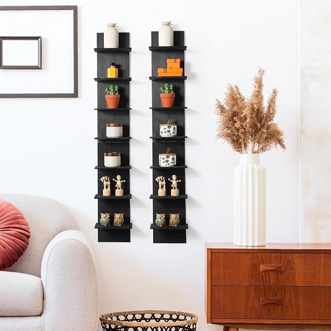 Yuntau 2 Pieces 7 Tier Wall Shelves for Bedroom Assembly Type Mount Vertical Wall Shelf Column Lack Hanging Floating Shelf for Storage Organizer Home Living Room (45 x 7 Inches)