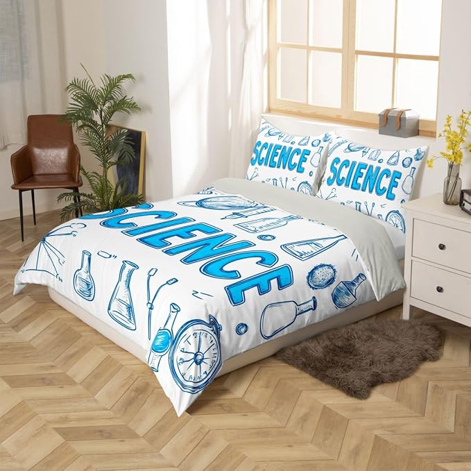Science Students Duvet Cover Set Chemical Equation Girl Toddler Bedding Set for Preteen Boys Girls | Students School Study Comforter Cover Back To School Supplies Bed Sets, Room Decor Aesthetic