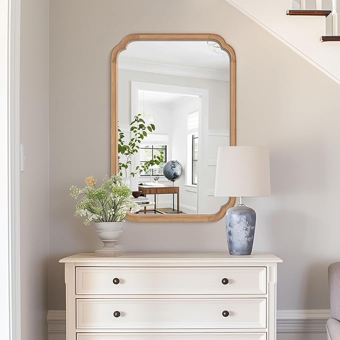 HOMECOOKIN Wood Bathroom Mirrors for Wall Mounted, 24" x 36" Rustic Wood Frame Wall Mirrors Decorative for Living Room or Bedroom Vanity Mirror (DH) A