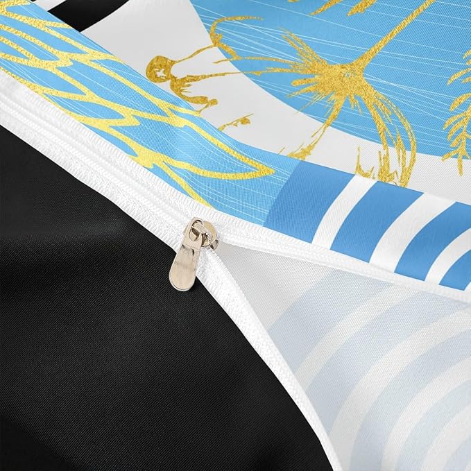 Erosebridal Sky Blue Boho Modern Duvet Cover Toddler Size for Women Men Adults - Mid Century Abstract Comforter Cover Bohemian Geometric Bedding Set Chic Contemporary Stripes Bed Set