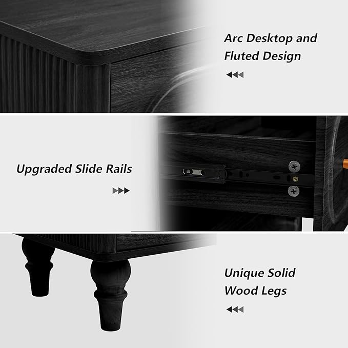 ORRD Fluted 5 Drawer Dresser for Bedroom, Mid Century Modern Chest of Drawers, Wood Storage Large Dresser Organizer for Bedroom Living Room Hallway Closet, Black