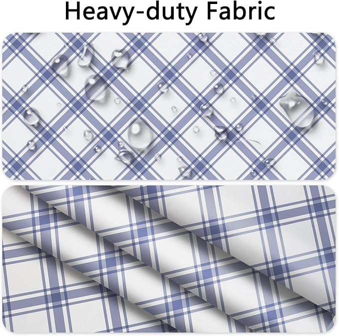 No Hook Plaid Shower Curtain with Snap in Liner - Purple & White Checkered Design, Waterproof Fabric Hotel Shower Curtains for Bathroom with See Through Mesh Top Window, 71x74 Inch