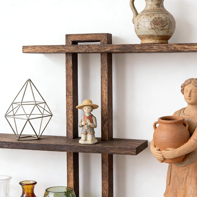 3 Tier Floating Shelf, Wall-Mounted Storage Rack, Mid Century Modern Wood Display Shelves for Plant Photo, Farmhouse Decor for Living Room Bathroom