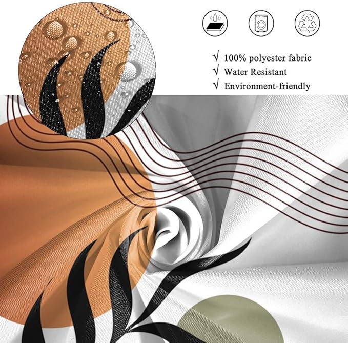 Boho Shower Curtain for Bathroom Black Leaves Orange Sun Brown Spots Abstract Stripes Shower Curtains Abstract Minimalist Bathroom Set Decor Washable Waterproof Polyester Fabric with Hooks 69x70 Inch