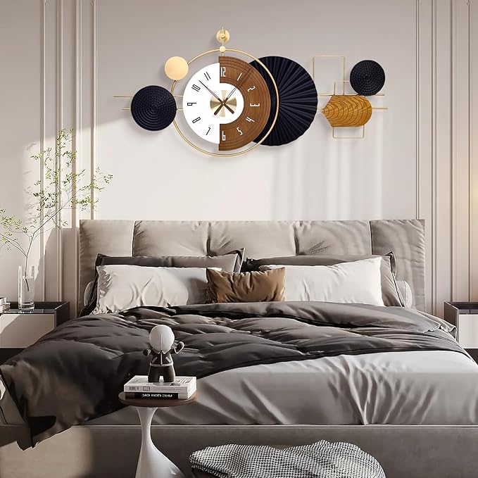 47X21.6inch Extra Large Wall Clock Battery Operated Decorative Modern Clocks for Living Room,Luxury Geometric Wall Clock Artistic Iron Wood Clocks for Suitable for Bed Room, Kitchen, Office