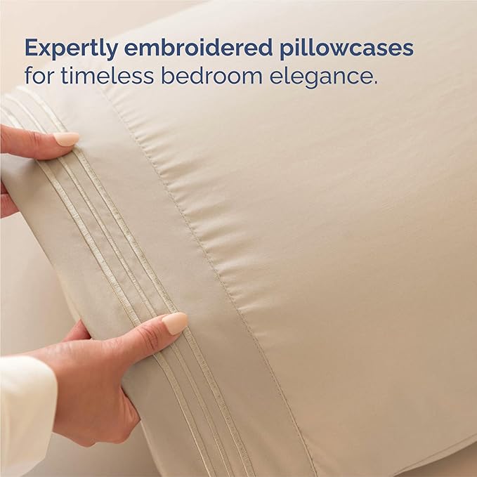 King Size 4 Piece Sheet Set - Comfy Breathable & Cooling Sheets - Hotel Luxury Bed Sheets for Women & Men - Deep Pockets, Easy-Fit, Extra Soft and Wrinkle Free Sheets - Cream Oeko-Tex Bed Sheet Set