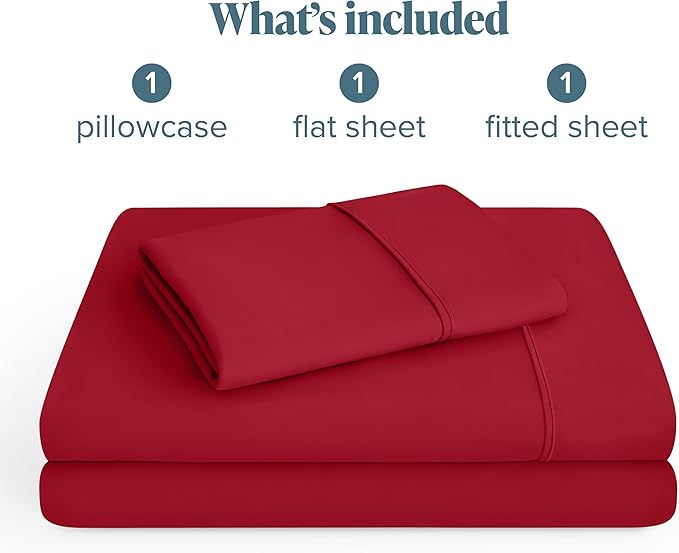 Bare Home Twin XL Sheet Set - 1800 Ultra-Soft Microfiber Twin Extra Long Bed Sheets - Double Brushed - Deep Pockets - Easy Fit - 3 Piece Set - Bedding Sheets & Pillowcases (Twin XL, Red)