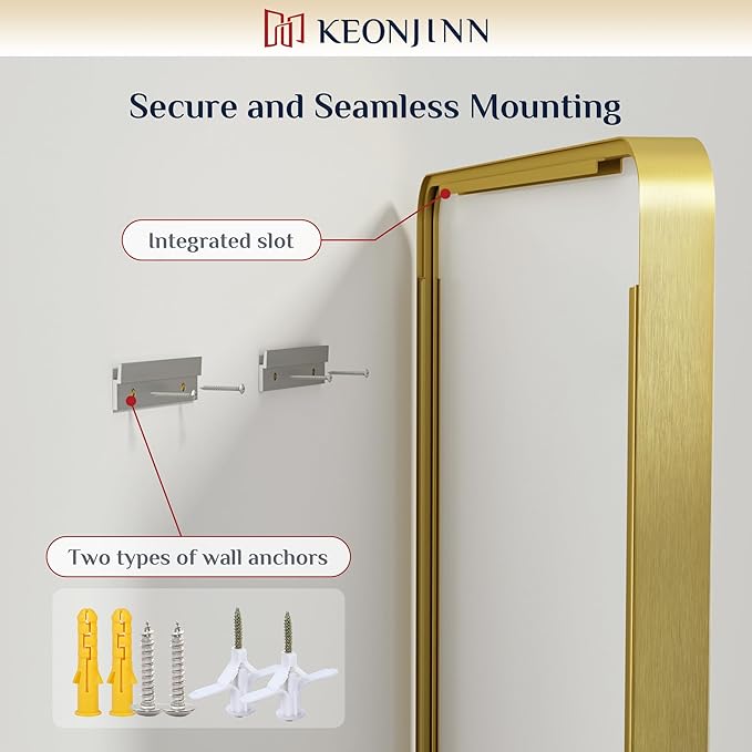 Keonjinn Gold Bathroom Mirrors for Over Sink, 22” x 30” Rounded Rectangle Brushed Gold Vanity Mirror, Anti-Rust Brass Mirror with HD Tempered Glass, Decorative Farmhouse Mirrors, Horizontal/Vertical