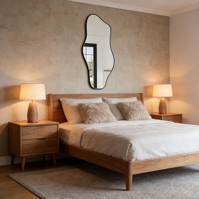 Irregular Frameless Mirror, 35.8"x17.7" Asymmetrical Wall Mirrors Decorative, Modern Abstract Tempered Glass Mirrors for Living Room Bathroom Bedroom Hallway Entryway Fireplace