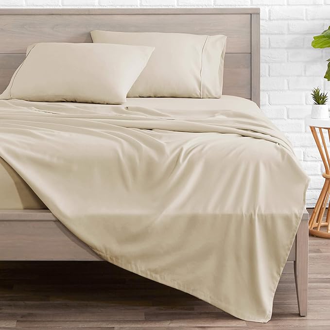 Bare Home Split King Sheet Set - 1800 Ultra-Soft Microfiber Bed Sheets - Double Brushed - Deep Pockets - Easy Fit - 5 Piece Set - Bedding Sheets & Pillowcases (Split King, Sand)