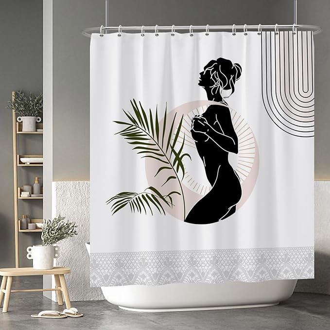 Baocicoo Black Abstract Woman Shower Curtain Boho Mid Century Minimalist Shower Curtain for Bathroom Hostel Hotel Cubicle Bathroom Decorations Waterproof Curtain for Bathroom with Hooks 72x78 Inches