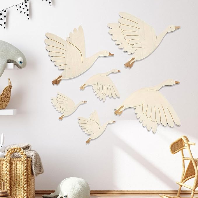 6 Pieces Wooden Wall Art with Flying Birds, Wall Hanging Crafts, Modern Ornament, Folk Art for Living Room, Kitchen, Indoor