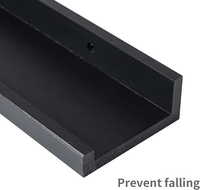 MBYD 48 Inch Long Dark Black Floating Photo Shelves with Lip, Picture Ledge Shelf Set of 3 Same Sizes, Wall Mounted Wooden Shelf for Bedroom Bathroom Kitchen Bathroom Living Room