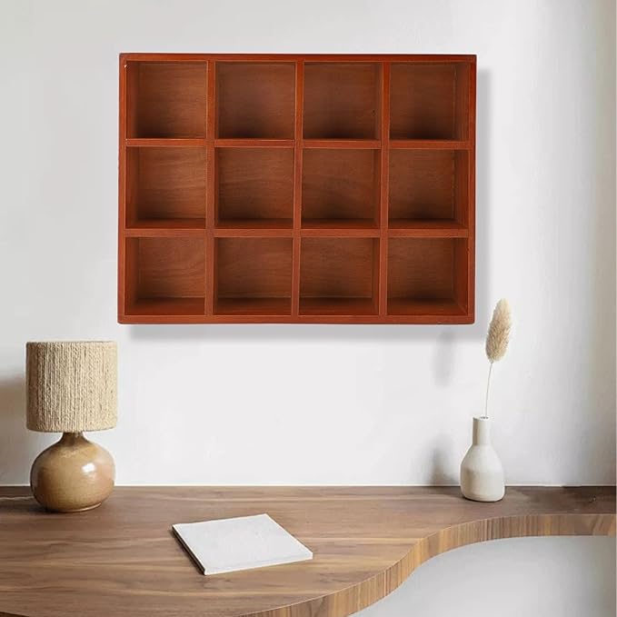 Solid Wood Desktop Organizer, with glossy edges 12 Storage Compartments for Home Office Farmhouse Design