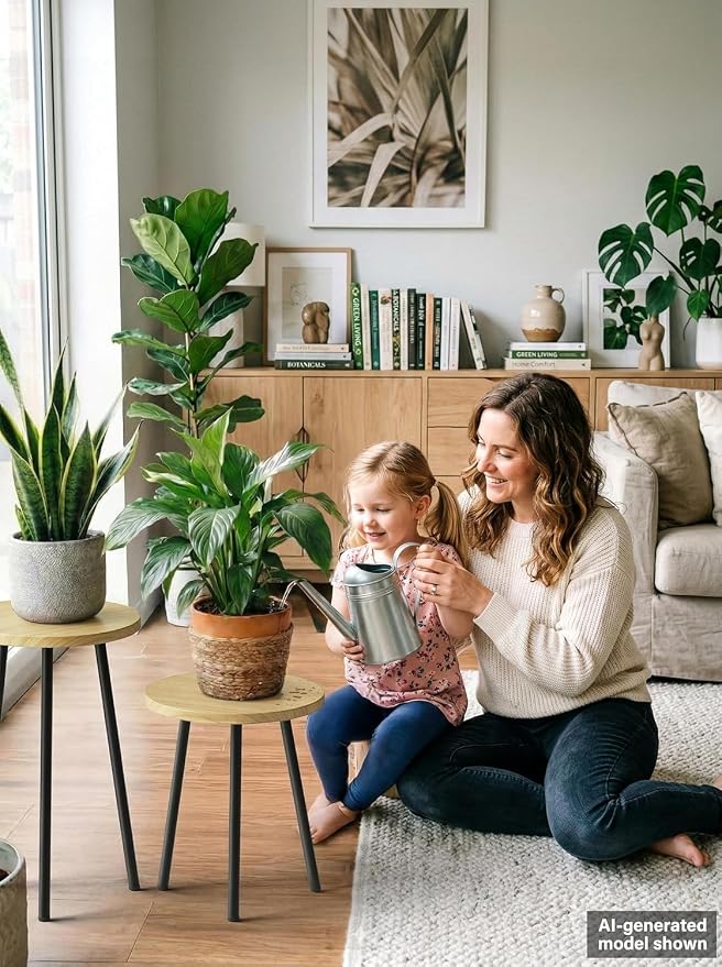 Plant Stand Indoor Tall: Corner Wood Plant Stand 2 Pack Mid Century Modern Decor - Small Round Plant Table for Indoor Plants - Outdoor Plant Holder for Patio Living Room Office (Burlywood)