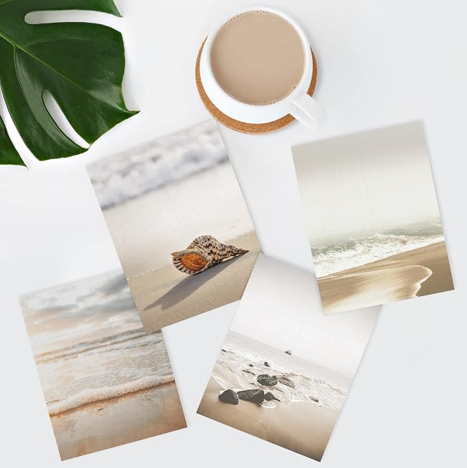 SIGNWIN Poster Bathroom Decor, Wall Art Room Decor Multicolor for Living Room, Bedroom, Office White Minimal Beach Shore Ocean Sea Seashell Landscape Nature Wilderness Realism Landscape - 12"x16"x4