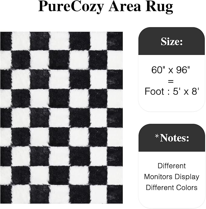 Checkered Rug 5x8 for Living Room, Black and White Modern Shag Rug Super Soft Washable Indoor Fuzzy Carpet Non-Slip Fluffy Rugs for Bedroom Home Aesthetic Decor