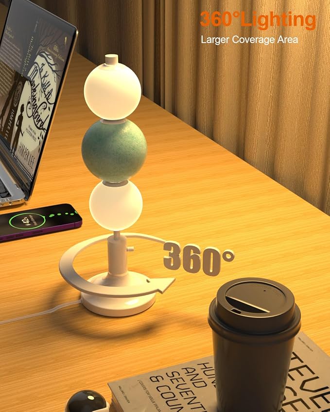 Lightdot Globe Table Lamp for Bedroom, Mid Century Modern Desk Lamp Dimmable 3000K Warmwhite Bedside Nightstands Lamp for Living Room/Home Office/Study Room