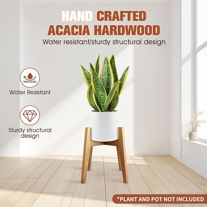 Indoor Plant Stand, Mid Century Modern Plant Holder, Pot Stand for Large Plants, Stable Wood Planter Stand for Indoor Outdoor, Fit 11 Inch Pots
