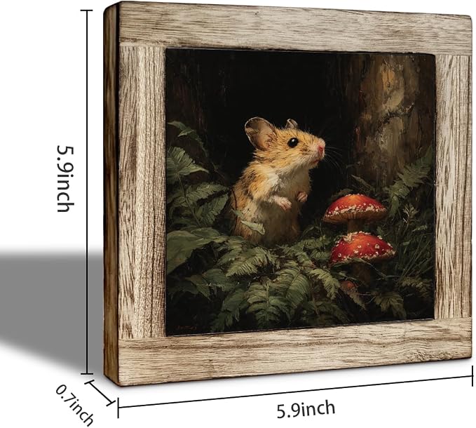 Whimsical Mouse and Mushroom Wooden Plaque - Rustic Woodland Art, Farmhouse Decor, Cute Animal and Nature Design, Gift for Animal Lovers, Nature Decor