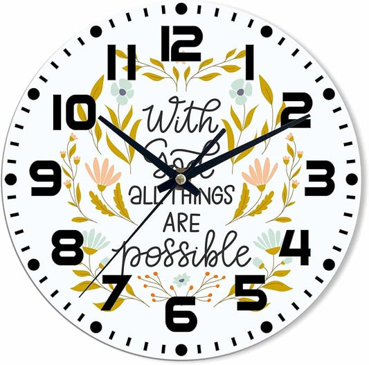 Everything is Possible Wall Clock 10 inch Round Silent Non Ticking Wood Wall Clocks Battery Operated Easy to Read Decorative Wall Clock for Bedroom Kitchen Living Room Bathroom