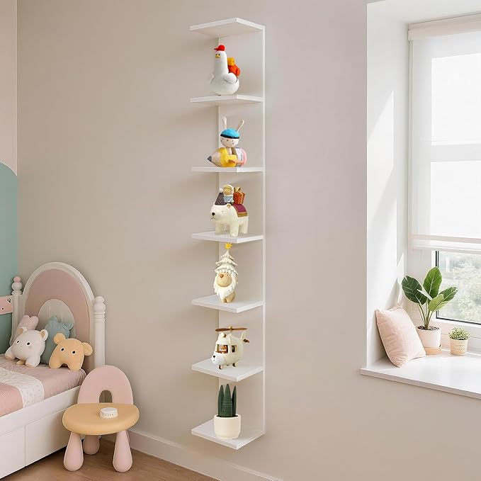 7 Tier Wall Shelf Unit,Vertical Column Floating Storage Home Decor Organizer,White Lack Wall Shelf for Bedroom,Living Room,Office Decor(1 Pack)