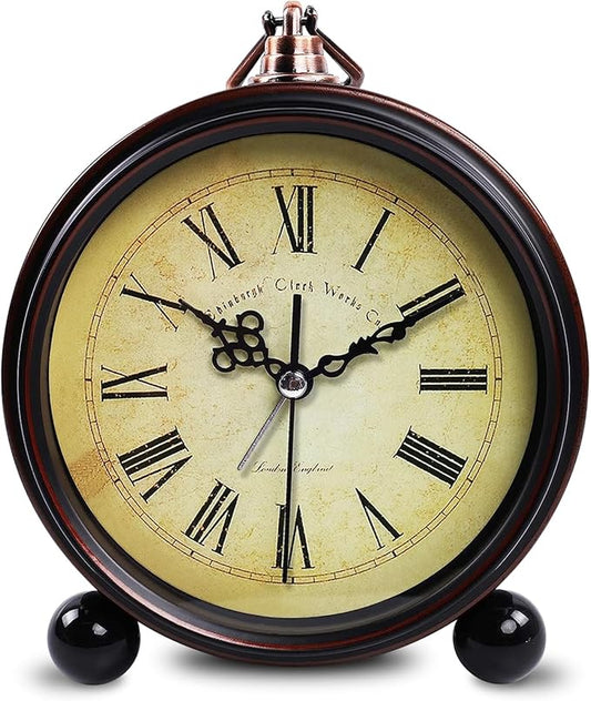 Vintage Analog Alarm Clock, 5.25 inch Small Silent Desk Clock with Night Light, Battery Operated for Table, Bedroom, Bedside, Living Room, Gift Clock (Classic2046)