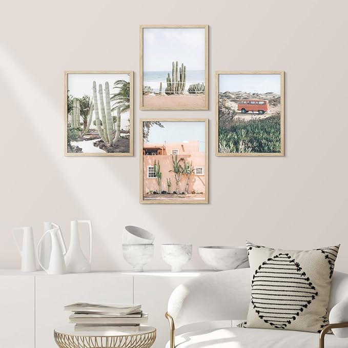SIGNWIN Framed Cactus Desert Wall Art, Set of 4 Cactus Desert Wall Decor Prints, Nature Wilderness Wall Décor for Living Room, Bedroom - 8"x10"x 4 Natural