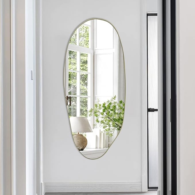 Irregular Mirror, 47.2"x20" Large Asymmetrical Mirror for Wall, Gold Abstract Frameless Mirrors, Modern Unique Shaped Mirrors for Living Room Bathroom Bedroom Entryway Hallway Fireplace