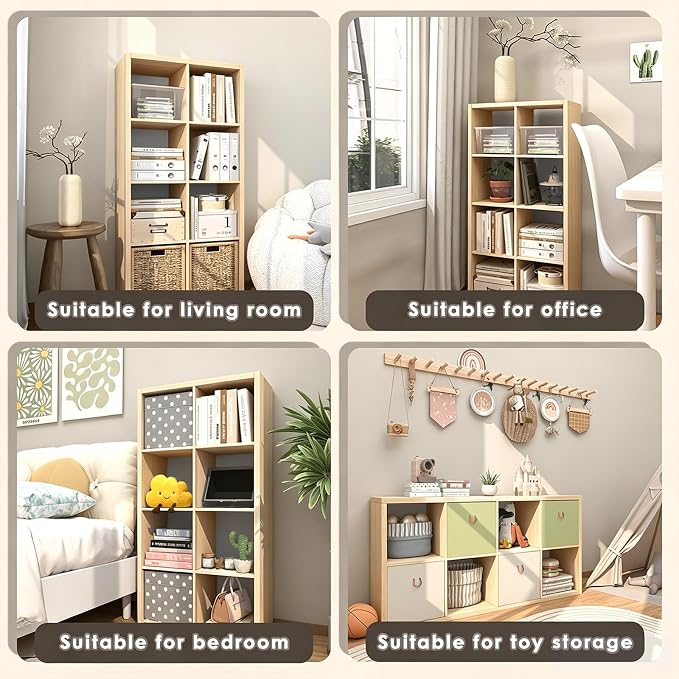 Endearing Limons【2026 Wooden Thick Border 8 Cube Shelf Storage Organizer with Anti-Tipping Kits + Reversible Open Back Bookcase (11 x 11 Unit Cell Oak)