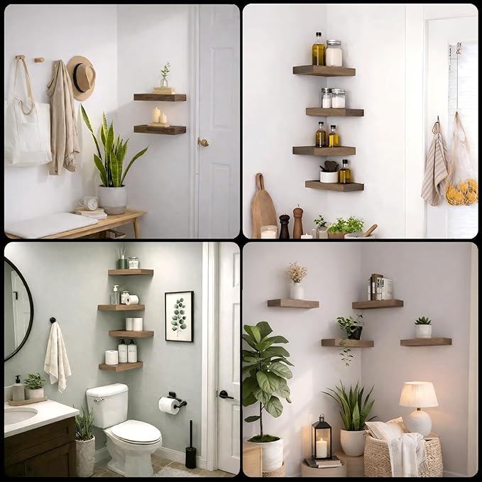 Bathroom Floating Shelves for Wall, Smoke Gray Small 11.8" Floating Shelf for Storage, Display and Farmhouse Rustic Home Decor, Perfect Over Toilet for Bedroom, Kitchen or Living Room, 2-Pack