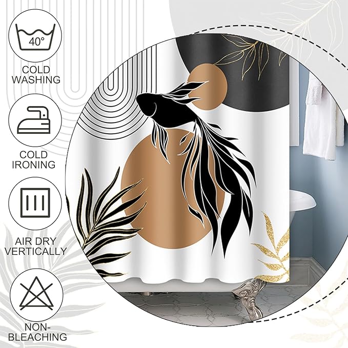 Baocicoo Boho Abstract Goldfish Shower Curtain Simple Geometric Line Aesthetic Minimalist Modern Neutral Shower Curtain for Bathroom Fabric Waterproof Durable Bath Curtain with Hooks 72x72 Inches