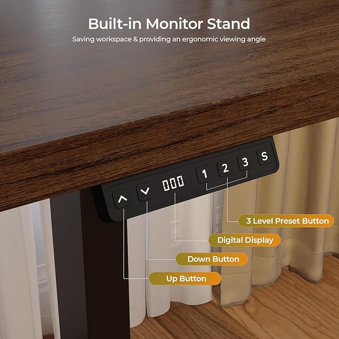 55 x 24 Inches Electric Standing Up Desk with Monitor Shelves,Height Adjustable Computer Desk from 28-46''with Memory Controller,Modern Home Office Desk for Work,Study,Walnut