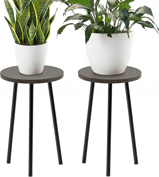 Plant Stand Indoor 2 Pack: Corner Wood 20 Inch Plant Stand Mid Century Modern Decor - Small Round Plant Table for Indoor Plants - Outdoor Plant Holder for Patio Living Room Bathroom Office (Grey Wood)