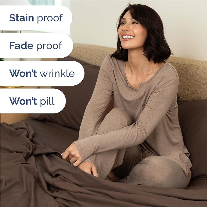 King Size 4 Piece Sheet Set - Comfy Breathable & Cooling Sheets - Hotel Luxury Bed Sheets for Women & Men - Deep Pockets, Easy-Fit, Extra Soft and Wrinkle Free Sheets - Brown Oeko-Tex Bed Sheet Set