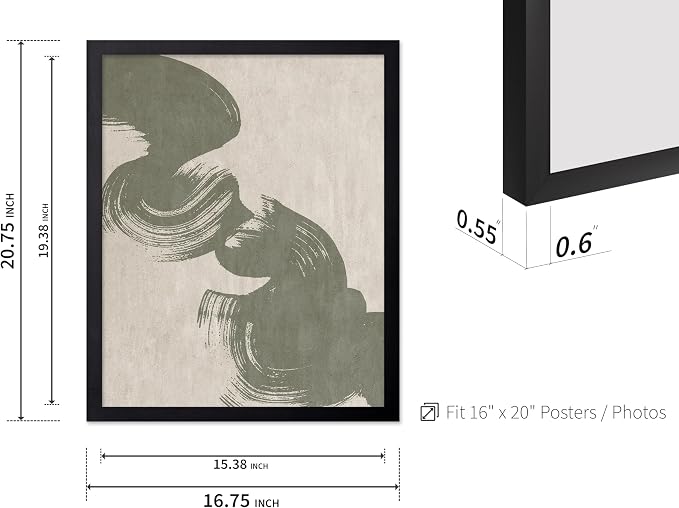 Poster Master Brush Strokes Poster - Painted Swirl Print - Paint Strokes Art - Drawing Illustration - Sketch Design - Abstract Painting - Office or Bedroom Decor - 16x20 Black Framed