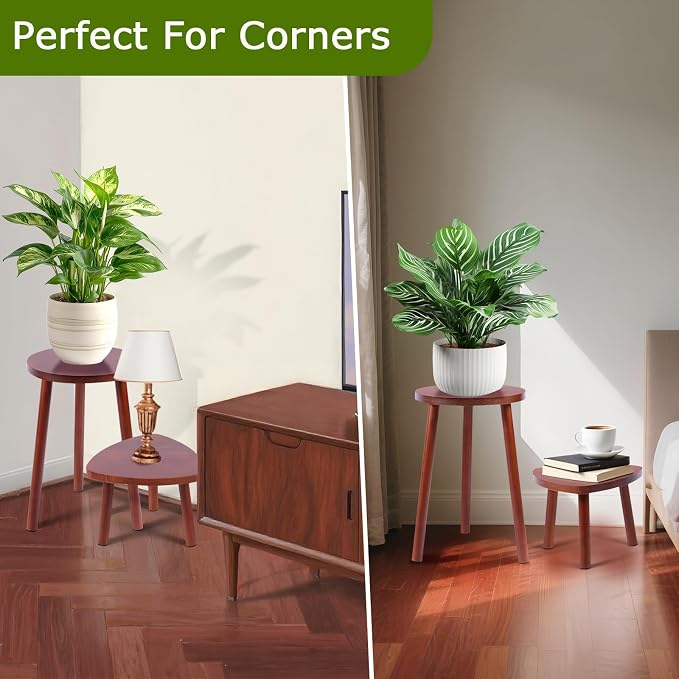 Eocogup Plant Stand Indoor,2 Pack Single Plant Tables Indoor,Planter Stand,Multi-purpose Plant Shelf for Living Room Balcony Garden Patio Office,Walnut
