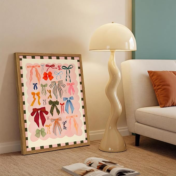 Framed Pink Wall Art, Coquette Colorful Bow Pictures Wall Decor, Trendy Preppy Paintings Canvas Prints Girly Home Decor Aesthetic for Girls Living Room Bedroom Dorm 16x24 inch