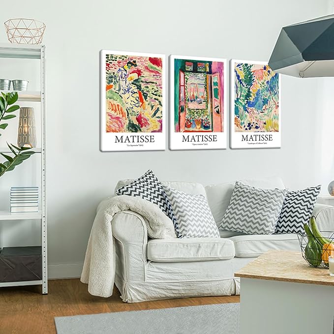 Framed Henri Matisse Wall Art Abstract Canvas Print Set French Floral Rainbow Landscapes Nature Plants Illustrations Modern Multicolor for Living Room Bedroom Office - 16"x24"x3