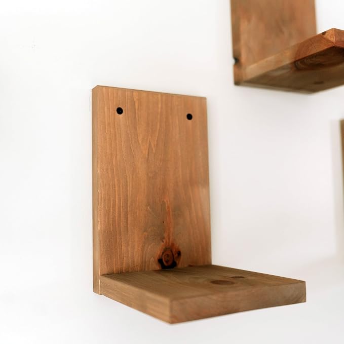 Daniel's Plants 3-Pack Mid-Century Modern L-Shaped Floating Shelves | Solid Wood Plant Ledge | Wall Mounted Shelf Kit (Prairie Sand)