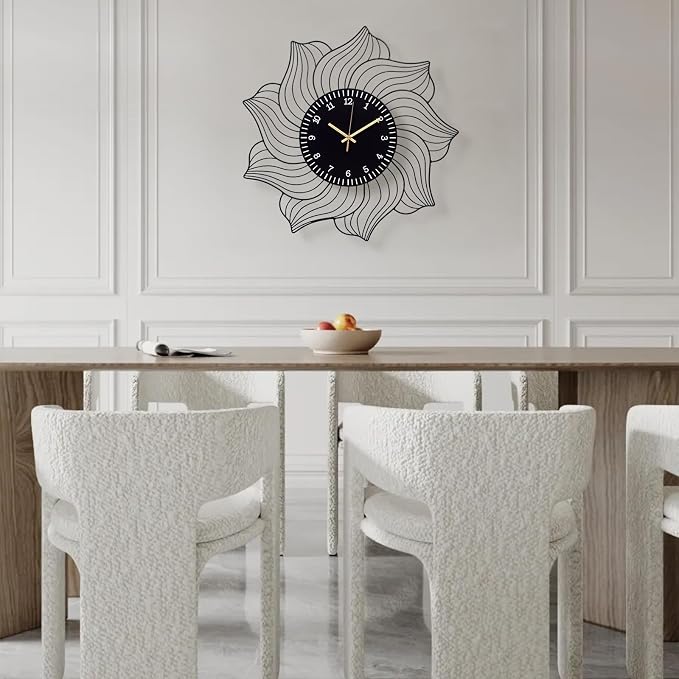 22 Inch Flower Wall Clock, Silent Non-Ticking Battery Operated Modern Decorative Metal Wall Clocks for Living Room, Bedroom, Kitchen, Office