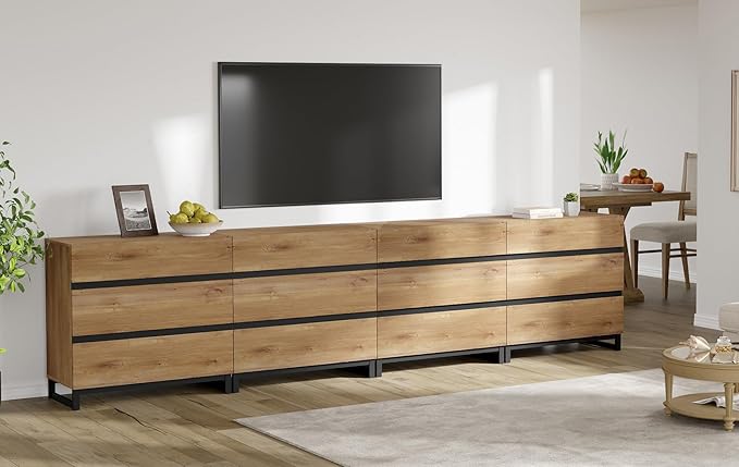 WAMPAT Dresser for Bedroom, Closet Organizers and Storage with 12 Drawers, Chest of Drawers with Metal Base, Wooden Modern Dresser for Living Room, Bedroom, Entryway, Oak