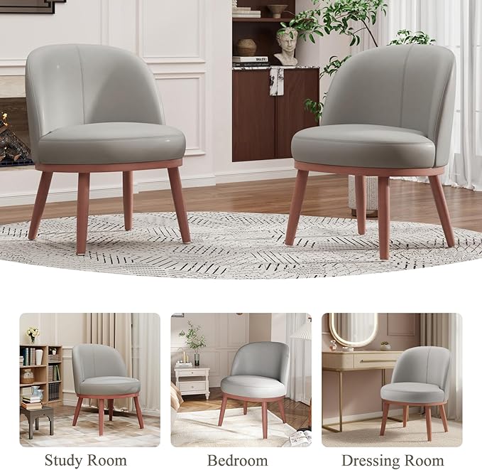Accent Chair Mid-Century Modern Chair PU Leather Upholstered Armless Chair Set of 2, Suitable for Living Room, Bedroom, Balcony,Light Gray