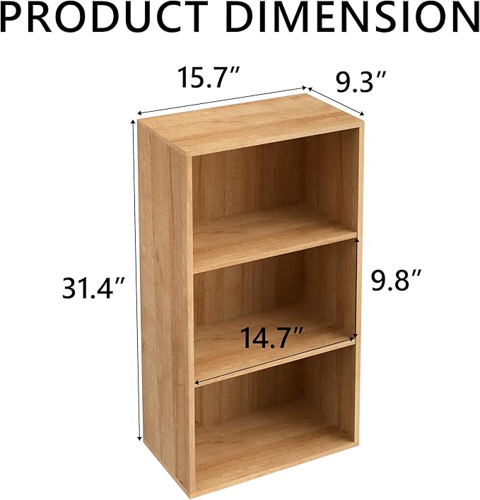 Wooden 3 Cube Storage Organizer,3 Tier Low Bookcase Freestanding Storage Display Organizer,Versatile Cubes Shelf and Cubby Unit for Any Space 15.7inch