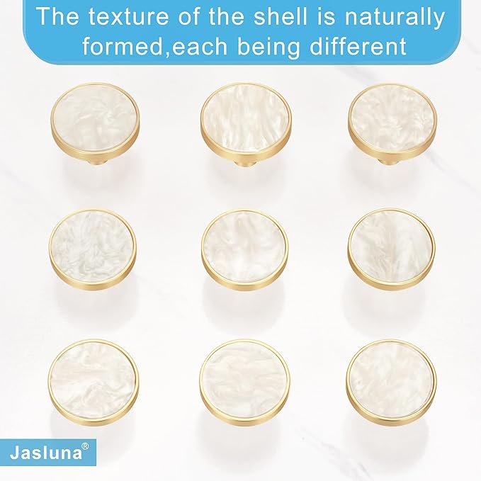 6 Pack Pearl Gold Cabinet Drawer Knobs,1.25" Decorative Round Drawer Pulls,Brushed Brass Furniture Hardware for Kitchen,Bathroom,Closet,Cupboard Door