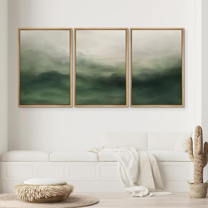 SIGNWIN Framed Canvas Print Wall Art Set Abstract Green Misty Landscape Illustrations Modern Art Decorative Boho Relax/Zen Nordic for Living Room, Bedroom, Office - 24"x36"x3 Natural