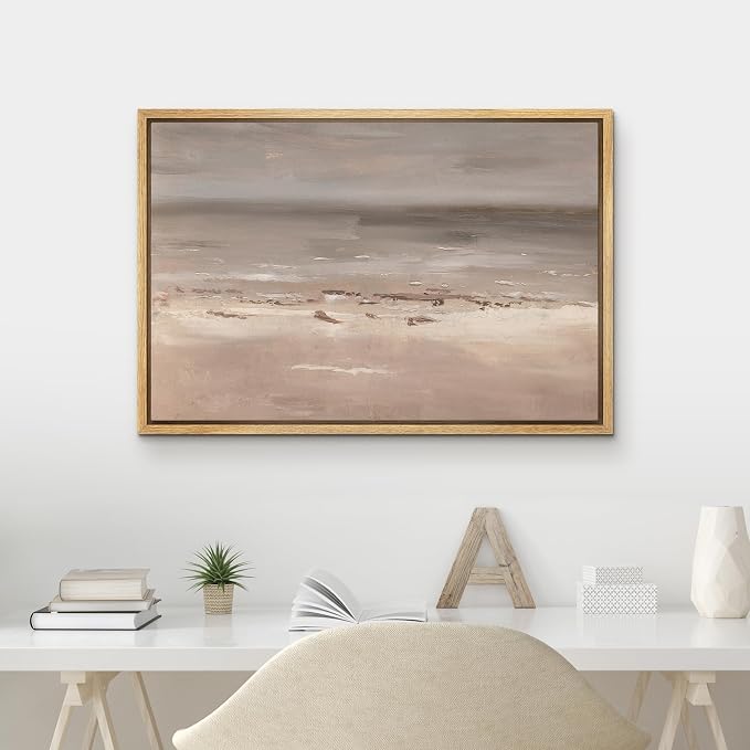 MUDECOR Framed Canvas Print Wall Art Calm Neutral Seascape Abstract Horizon in Earth Tones Illustrations Minimalism Decorative Bohemian Colorful Zen for Living Room, Bedroom, Office - 24"x36" NATURAL