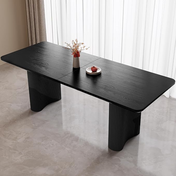 78.97" Rectangular Dining Table, Modern Kitchen Table with Wavy Legs, Home Dining Table for Kitchen, Bar, Restaurant,Living Room, Small Space, Easy Assembly,Black,Table Only