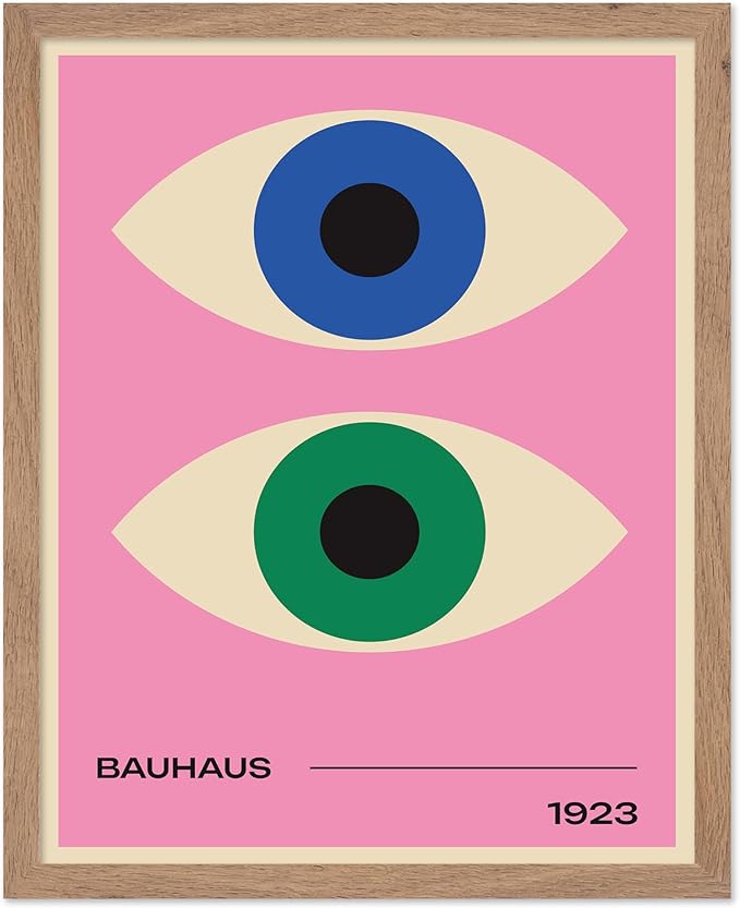 Poster Master Bauhaus Poster - Eyes Print - Abstract Circles ART - Graphic Design ART - Geometric Style - Chic Boho - Mid Century Modern - Living Room or Bedroom Decor - 11x14 Beige Framed