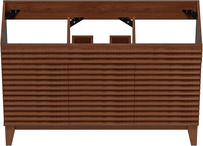 ROOMTEC 48" Bathroom Vanity, Mid-Century Freestanding Bathroom Cabinet Vanity with Storage, Particleboard Frame with Wood Grain Laminate, Walnut (Sink Basin Not Included)